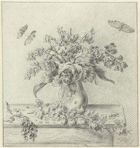 Csendélet virágkötéssel, gyümölcsökkel és rovarokkal alkotó: Jean Bernard