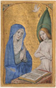 Kéziratos levél az Angyali üdvözlettel egy Órakönyvből, francia, kb. 1485-90. alkotó: Jean Bourdichon