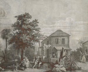 Family Time, tapétapanel a "Paul et Virginie" sorozatból, Dufour & Cie, 1823 körül