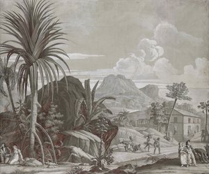 Sétára indulás, tapétapanel a "Paul et Virginie" sorozatból, Dufour & Cie, 1823 körül