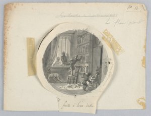Tervezés festett porcelántányérhoz, gyümölcsök szilvalikőrben a Services des Objets de Dessert (desszertszolgáltatás) számára alkotó: Jean Charles Develly