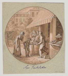 Tervezés festett porcelántányérhoz, Les Tartelettes (kis torták) a Service des Objets de Desserts (desszertszolgáltatás) számára alkotó: Jean Charles Develly