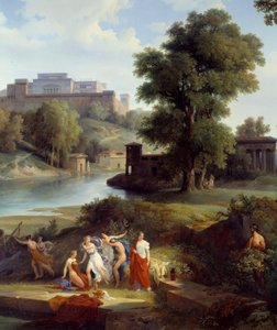 Homere-i Odüsszeus: „” Ulysses látja, hogy Nausicaa, Alcinoos király lánya labdázik a követőivel”” Részlet. Jean Charles Remond (1795-1875) festménye, 1830 Nantes, Musee des Beaux Arts