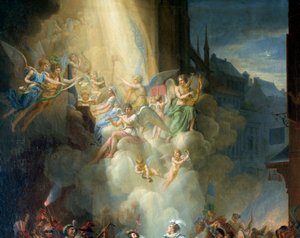 Részlet a „” Henri de Joyeuse megtéréséről”” (16. század). Zenész angyalok. Jean Charles Tardieu (1765-1830) festménye