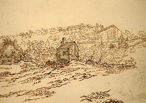A Pavillon de Musique de la Comtesse du Barry, Louveciennes, Párizs (ceruza, toll és tinta akvarellel papíron) alkotó: Jean Claude (attr. to) Nattes