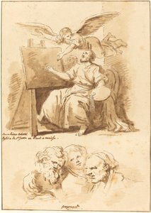 Szent Lukács a festőállványán és négy kifejező fej alkotó: Jean Claude Richard de Saint Non after Jean Honoré Fragonard after Andrea Celesti