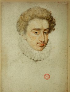 A későbbi IV. Henrik francia király és Valois Margit házassága idején... (zsírkréta, papír) alkotó: Jean Clouet