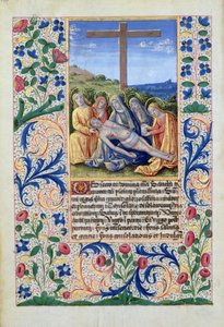 Ms Lat. Q.v.I.126 f.91v The Lamentation, Louis dOrleans óráinak könyvéből, 1469 alkotó: Jean Colombe