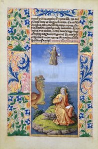 Ms Lat. Q.v.I.126 f.96v Szent János evangélista Patmosz szigetén, Louis dOrleans óráinak könyvéből, 1469 alkotó: Jean Colombe