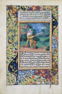 Ms Lat. Q.v.I.126 fol.17v Dávid király bűnbánó Isten, az Atya előtt, Louis dOrleans óráinak könyvéből, 1490 alkotó: Jean Colombe