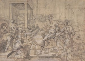 Amya Faustust kéri Szent Mamas felügyeletéért, 1543 körül. alkotó: Jean Cousin