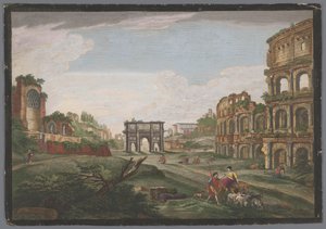 Kilátás a római diadalív és a Colosseum romjaira Rome ancienne (cím a tárgyon) alkotó: Jean Daullé