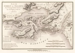 A szalami csata terve Pour le Voyage du Jeune Anacharsis (Szalamisz csata terve Kr.e. 480) Jean Denis Barbie du Bocage (1760-1825) a Voyage du Jeune Anacharsis en Grece-ből (Ana utazásai) alkotó: Jean Denis Barbie du Bocage