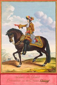 XIV. Lajos portréja lóháton a cambrai csatában, a 17. század második felében.
