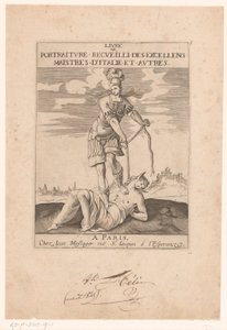 Minerva kötéllel megköti a hülyeséget Címlap a következőhöz: s.n., Livre de portraiture receuilli des excellens maistres d