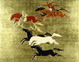 A ló meghódítása; La Conquete du Cheval, 1934 körül (lakkozott és aranyozott panel)