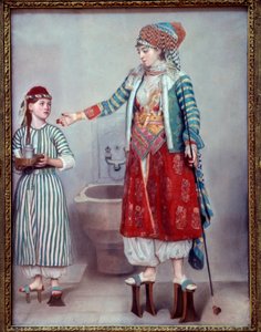 Orientalizmus: „A törökbe öltözött Franco hölgy és rabszolgája” A két nő a hammamban használt fa emelvényeket viseli. Jean Etienne Liotard (1702-1789) pasztellfestménye 1742 Dim. 0,71 x 0,53 m Genf, musee d