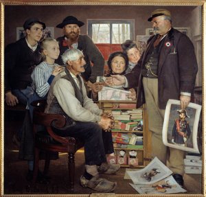 Baker propaganda jelenet. Egy pék megpróbál rávenni egy öreg farmert, hogy csatlakozzon a párthoz. Eugene Buland festménye (1852-1927)