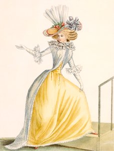 Collerette a la Henri IV, lemez a „Galeries des Modes et Costumes Francais”-ból, 1778-87 99: ruházat; tradicionális öltözet; népviselet; divat; ábra; c18th; divat