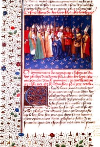 II. Fülöp francia király koronázása 1179-ben, 1455-60 körül (miniatűr) alkotó: Jean Fouquet