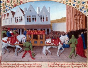 IV. Károly (1316-1378) német császár Entrée 1378-ban Saint-Denisben. Miniatűr a „” Grandes Chronicles de France”-ból” (Folio 442). Jean Fouquet Enlumine (XV. század) alkotó: Jean Fouquet