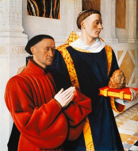 A Melun Diptichon bal oldali panelje: Etienne Chevalier védőszentjével, Szent Istvánnal
