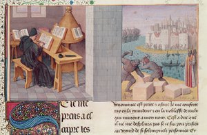 Ms.fr.273 fol.7 Livius (Kr. e. 59-Kr. e. 17) Írás és Róma alapítása, a "Római nép évkönyvei"-ből, Pierre Bersuire fordításában, 1475 körül alkotó: Jean Fouquet