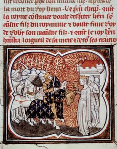 Konstanz arles-i királyné (986-1032) megadja magát fiának, I. Henrik francia királynak (1008-1060) Jean Fouquet (1420-1481) „Les grandes Chronikus de France” című miniatúrája, 15. századi Párizs, B.N. alkotó: Jean Fouquet
