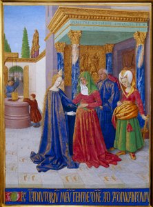 Látogatás. Szűz Mária és Szent Erzsébet találkozása. Miniatűr Jean Fouquet (1420-1481) „Les Hours d