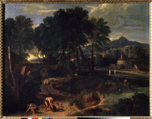 ""Táj birkanyájjal az úton"" (Táj birkanyájjal az úton) Jean Francois Millet, az idősebb (1642-1679) festménye, 17. századi Puskin Múzeum, Moszkva