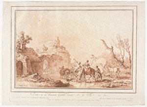 Egy falu sánca előtt, 1774. alkotó: Jean Francois Janinet