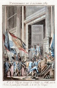Francia forradalom – La Fayette elhagyja a párizsi városházát, és Versailles-ba utazik, október 5 alkotó: Jean Francois Janinet