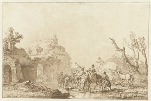 Utazók a kapuban fizetés alkotó: Jean Francois Janinet
