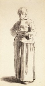 Egy csészét tartó álló nő, 1852-56 körül alkotó: Jean Francois Millet
