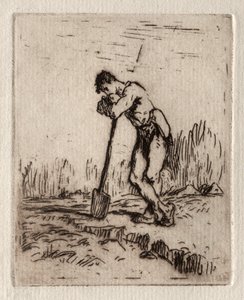 Férfi egy ásóra támaszkodva. alkotó: Jean Francois Millet