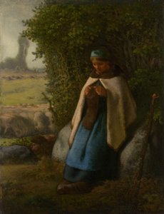 Pásztorlány sziklán ülve, 1856. alkotó: Jean Francois Millet