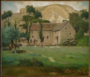 The Farm House, 1867-69 körül (pasztell szőtt papíron, táblára fektetve) alkotó: Jean Francois Millet