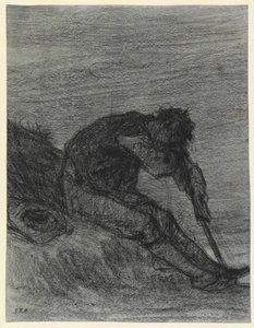 A fáradt szénavarró (fekete kréta papíron) alkotó: Jean Francois Millet