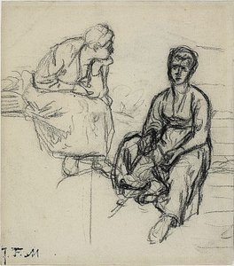 Két tanulmány egy ülő parasztasszonyról (recto); Tanulmány egy kalapot viselő fiatal lányról (fordítva) alkotó: Jean Francois Millet