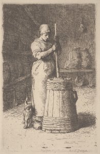 Woman Churning Butter, 1855-56 körül (rézkarc) alkotó: Jean Francois Millet