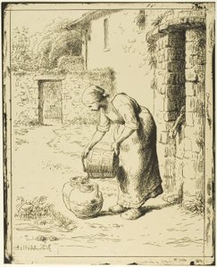 Nő ürít egy vödröt alkotó: Jean Francois Millet