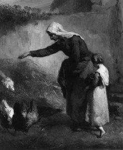Csirkét etető nő, 184648. alkotó: Jean Francois Millet