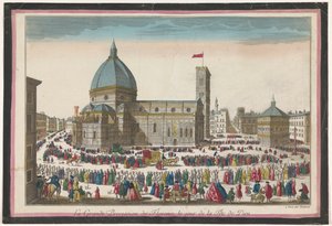 Kilátás a firenzei dómra a Corpus Christi körmenettel La grande procession de Firenze, le jour de la fête de Dieu (cím a tárgyon)