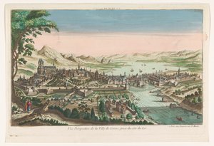 Kilátás Genf városára a Genfi-tó felől nézve La ville de Geneve (cím a tárgyon)