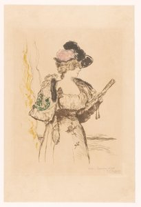 Hölgy legyezővel A színésznő és a jelenet alkotó: Jean François Raffaëlli (signed by artist)