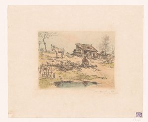 Táj emberrel és szamárral a kunyhóban La cabane du chiffonnier alkotó: Jean François Raffaëlli (signed by artist)