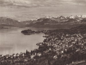 Svájc: A Zürichi-tó, Horgen, az Au és az Alpok (f/w fotó)