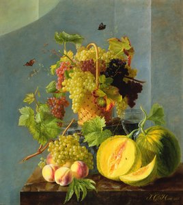 Csendélet kosárral szőlővel és dinnyével, 1815 (olaj, réz)