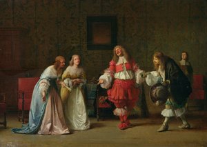 Mascarille bemutatja Jodelet Cathosnak és Madelonnak, 1865 alkotó: Jean Hegesippe Vetter