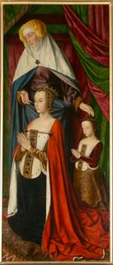 Anne de Beaujeu és lánya, Suzanne, Sainte Anne-nel, részlet. Moulins mesterének triptichonja